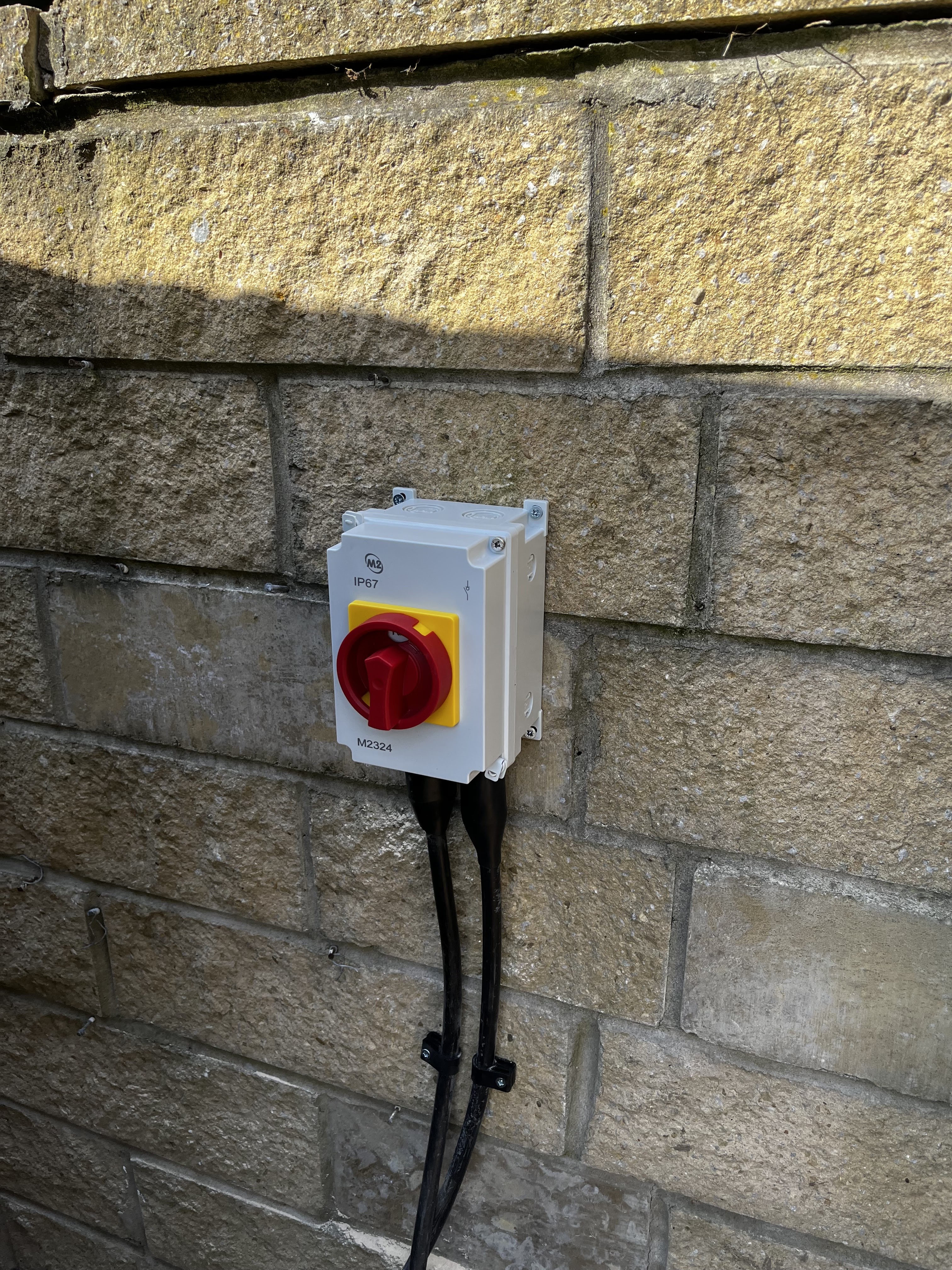 Outdoor isolator switch for a hot tub supply, fitted by CAN Electrical Contractors Limited