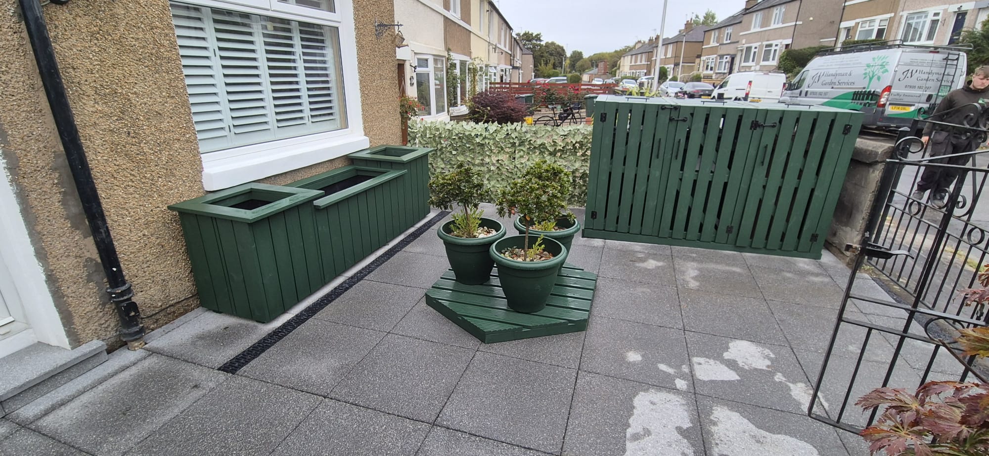 Finished patio with planters
