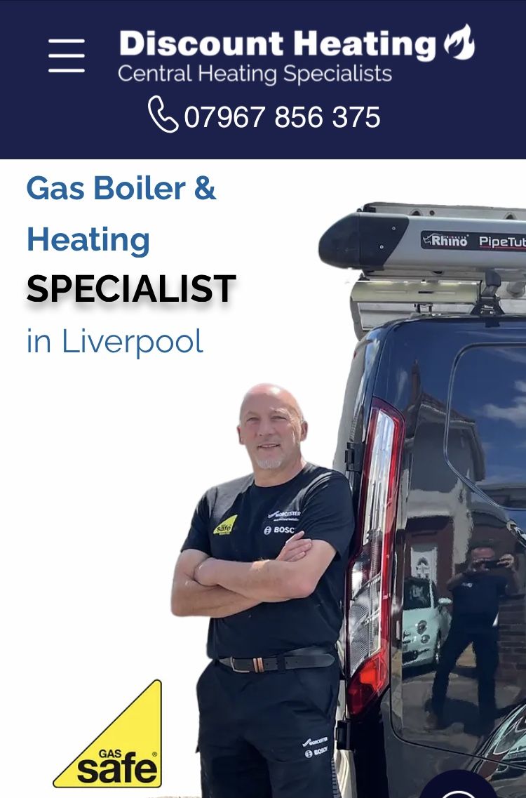 Peter Whelan from Discount Heating NW standing by the branded van with the Gas Safe logo